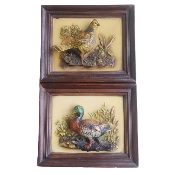 Vintage NAPCO 3D Plaque Picture Ruffled Grouse Mallard Duck Drake Set Of 2 - Picture 2 of 13